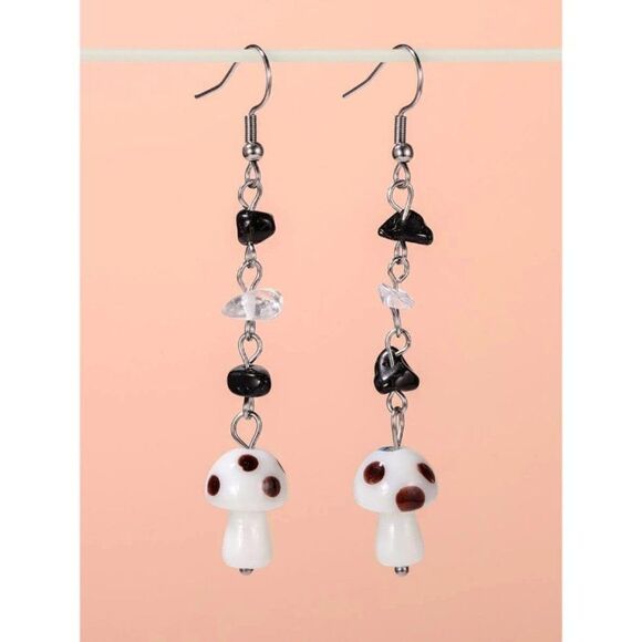 Glass Mushroom Dangle Drop Earrings - Picture 3 of 11